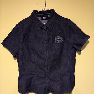 Harley-Davidson Black Denim  Women’s Shirt Large Embroidered